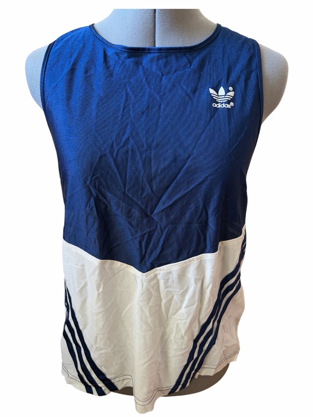 Adidas Vintage Trefoil Tank Top Blue White Made in Canada Colorblock Sleeveless